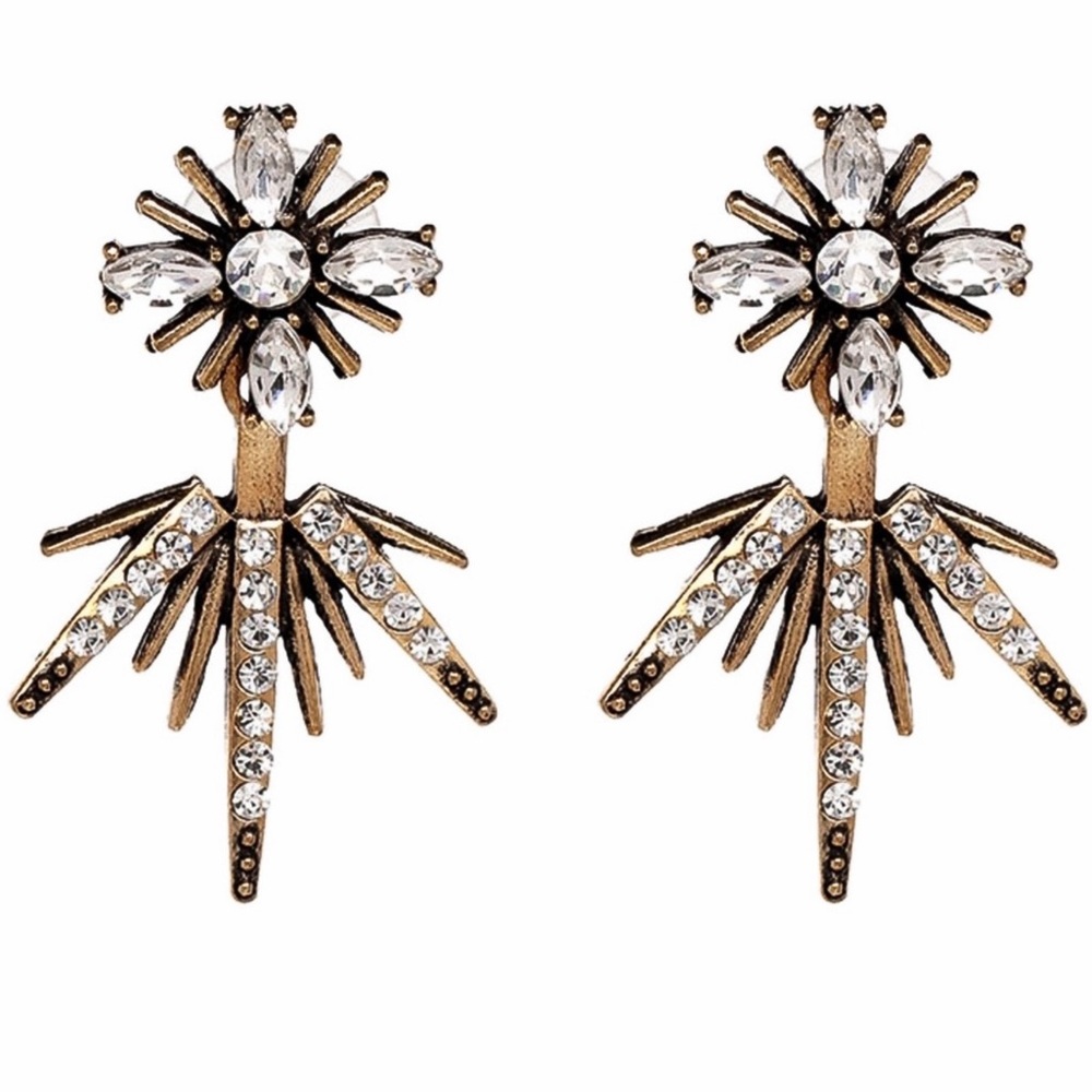 Antiqued Gold Crystal Studs w/Matching Jackets - Picture 2 of 7